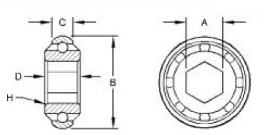 Spherical Outer Diameter Hexagonal Bore Ball Bearing - T415189